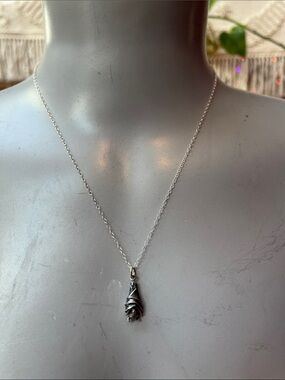 Sterling Silver goth hanging bat necklace